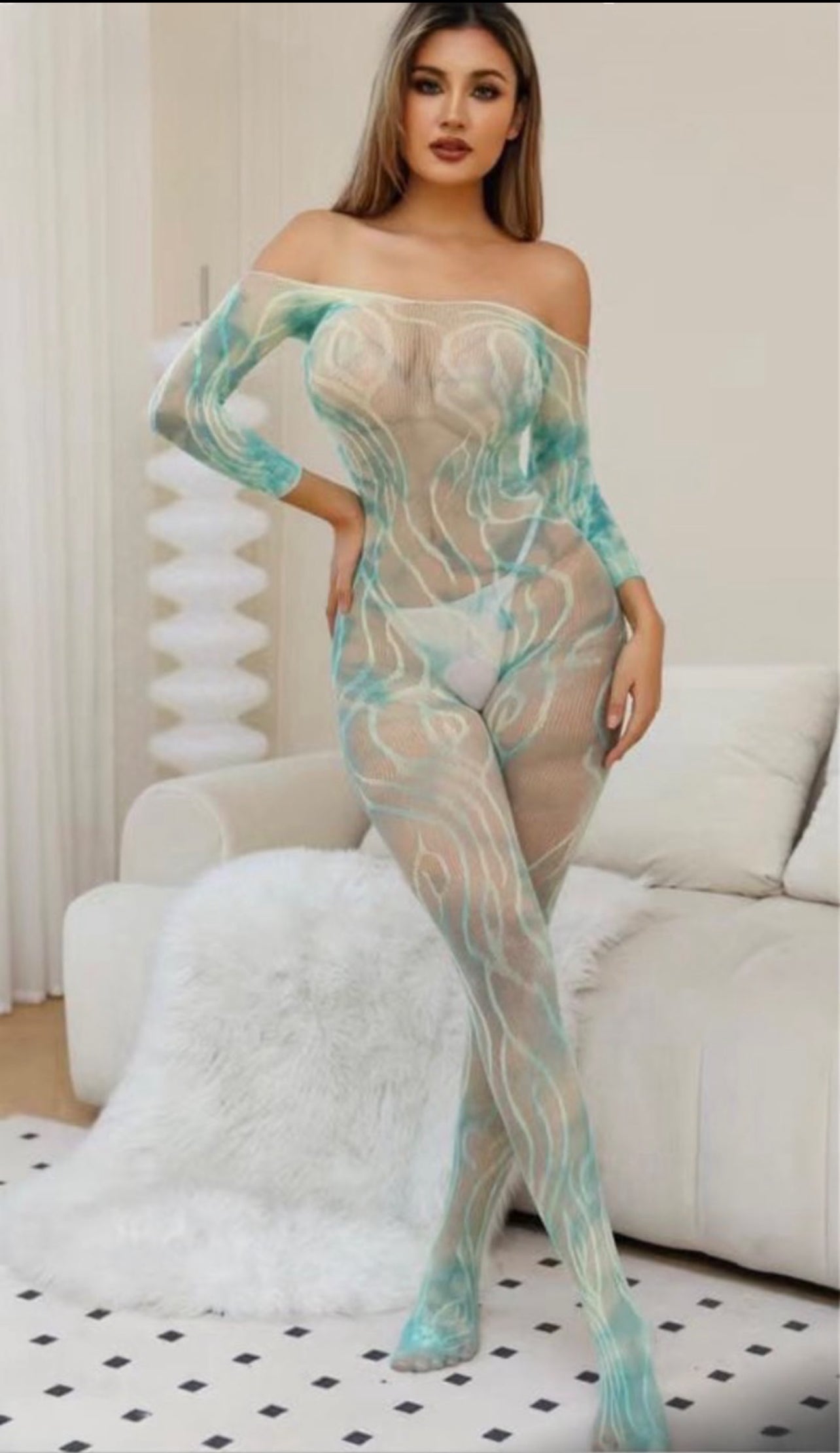 Sexy Mesh Fishnet Babydoll Bodysuit - Colorful Tie Dye See-Through Lingerie Costume-semi transparent