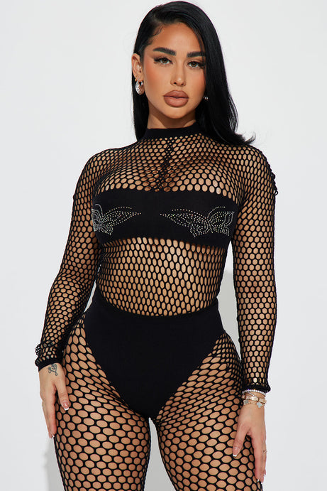 Fly My Way Fishnet Legging Set - Black